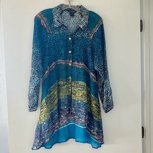 Citron Pure Silk Multicolor Patterned Blouse; See-Through Fabric